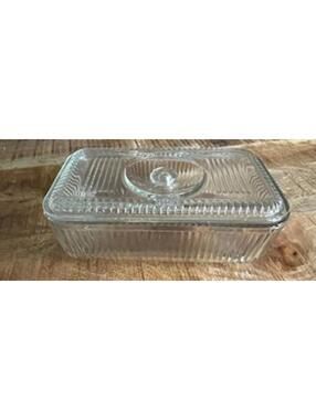 Vintage Anchor Hocking Rectangular Clear Glass Ribbed Refrigerator Dish Lid